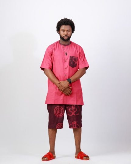 Crimson-Maroon Heritage Co-ord – Wax Resist Adire Cotton