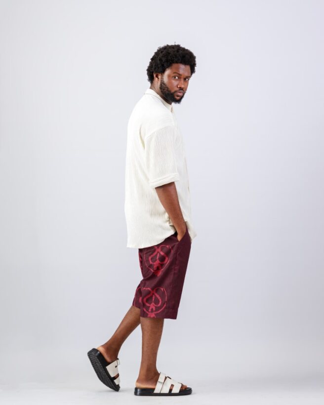 Adire Spirit Shorts – Maroon Wax Resist Adire 1