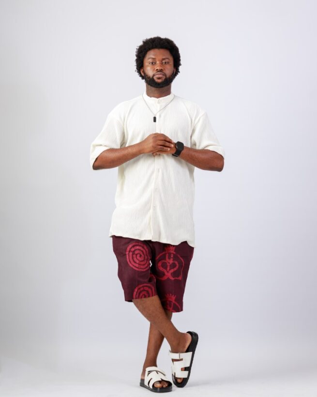 Adire Spirit Shorts – Maroon Wax Resist Adire