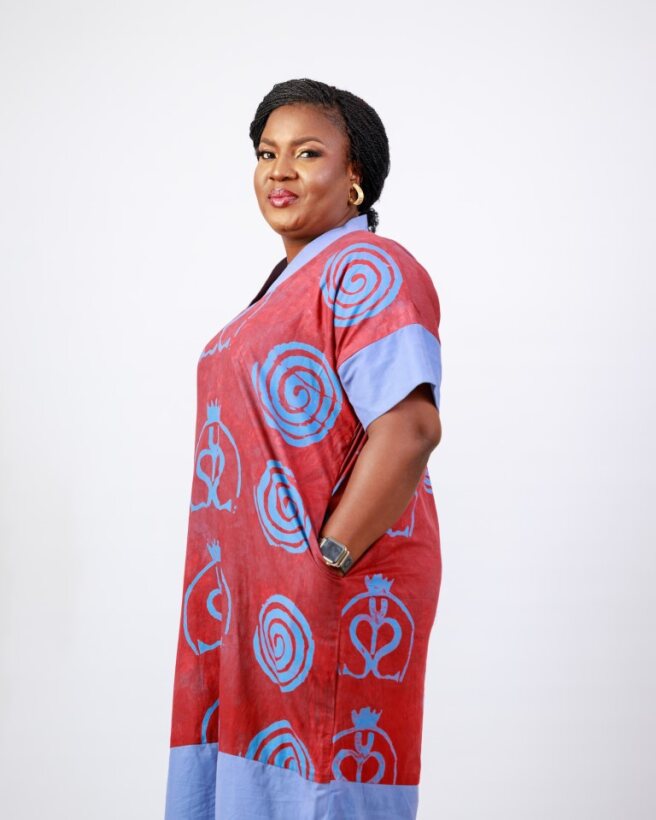 Crimson Indigo Flow Dress – Wax Resist Adire Cotton 1