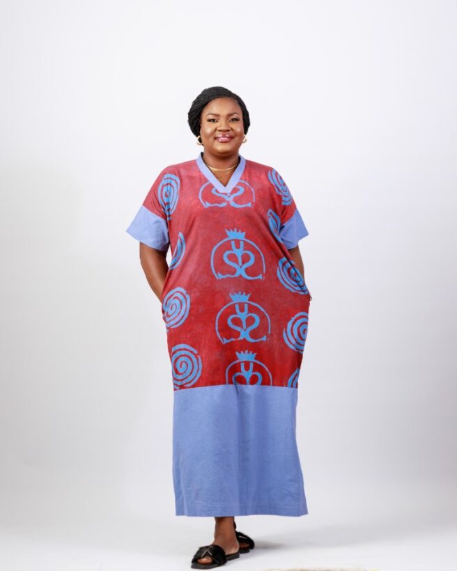 Crimson Indigo Flow Dress – Wax Resist Adire Cotton