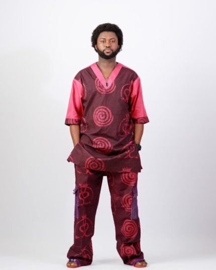 Maroon Spirit Co-ord – Wax Resist Adire Cotton (Men’s)