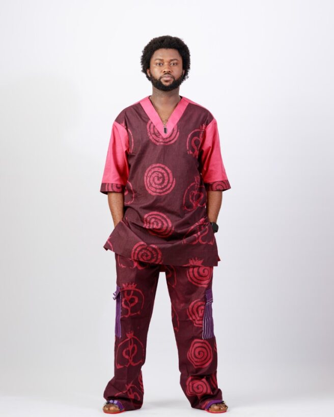 Crimson-Maroon Heritage Co-ord – Wax Resist Adire Cotton 1