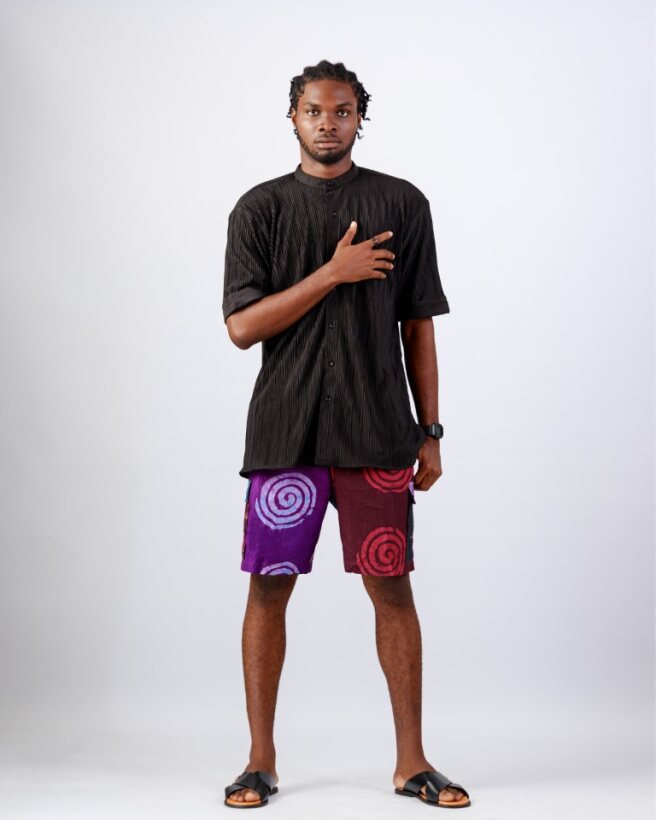 Ebony Flow Shirt & Spiral Shorts – Jonkoso & Wax Resist Adire 1