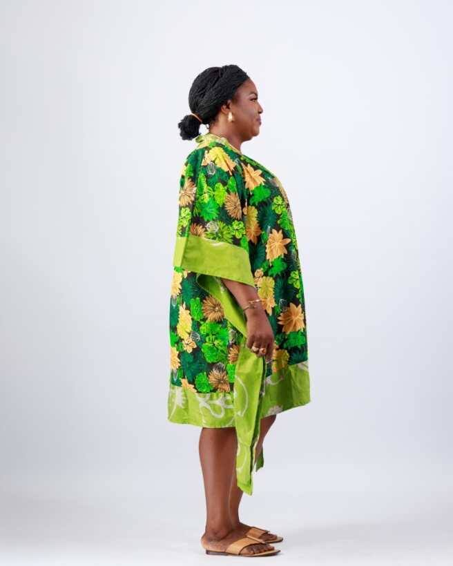 Green Bloom Kaftan – Wax Resist Adire Cotton 2