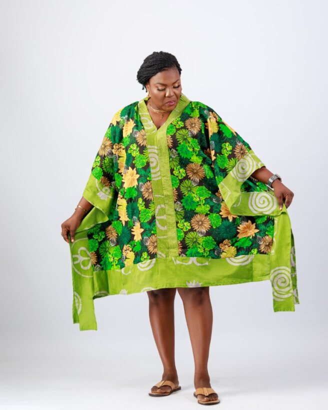 Green Bloom Kaftan – Wax Resist Adire Cotton