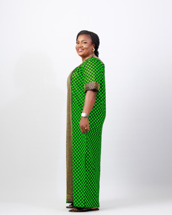 Green Polka Harmony Dress – Wax Resist Adire Cotton 1