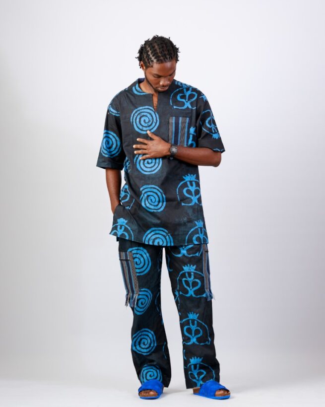Ocean Spirit Co-ord – Indigo Wax Resist Adire Cotton (Men’s) 2