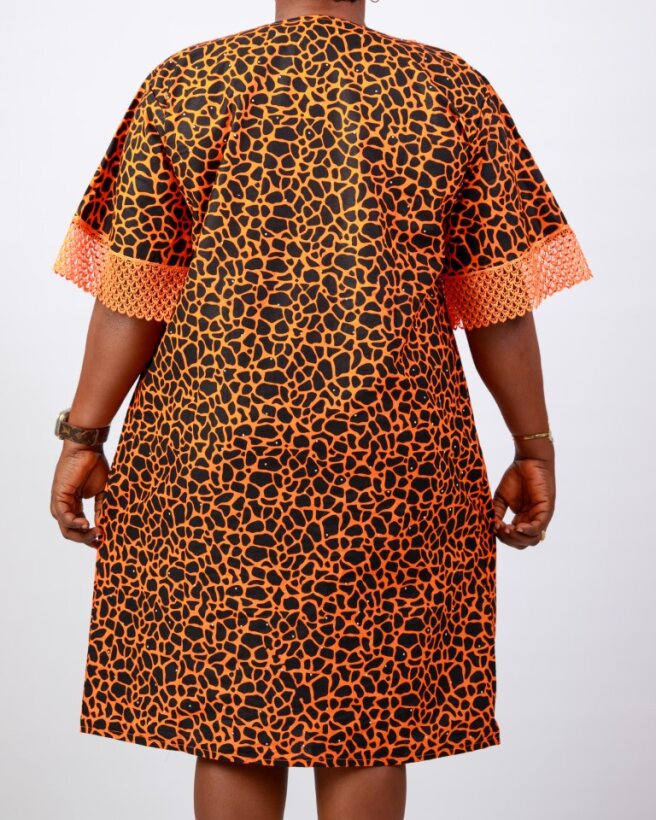 Savanna Glow Midi – Orange & Black Adire 1