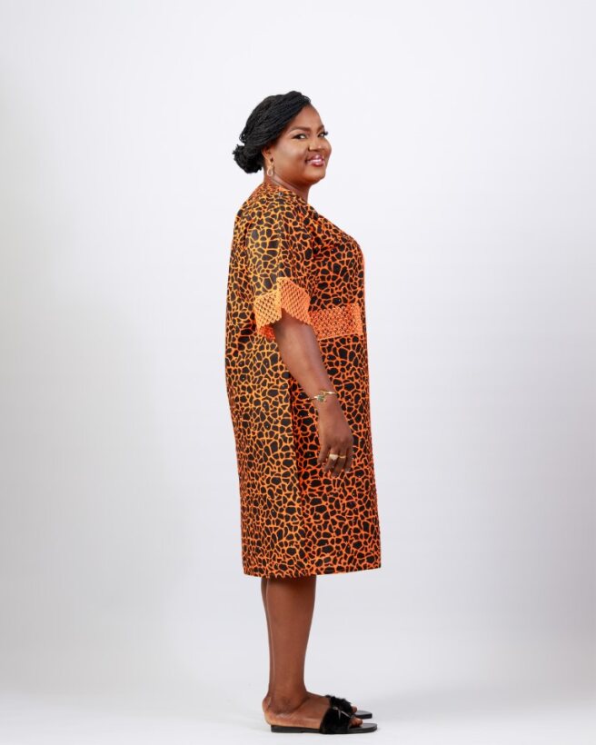 Savanna Glow Midi – Orange & Black Adire 2