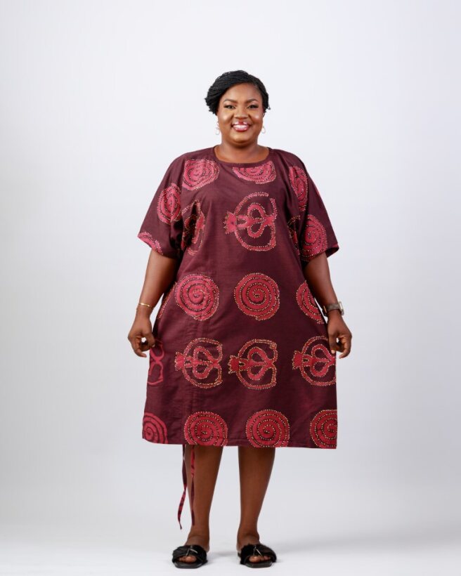 thumbnailAdire Swirl Dress – Maroon Wax Resist Cotton